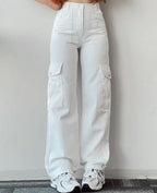 Nora | Calças Cargo Jeans Femininas Multibolsos