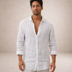 Luna | Homem Camisa de Linho Casual Manga Longa