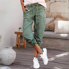 Faline | Calças Cargo Femininas Cintura Elástica