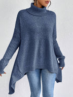 Mulher Camisola Tricot Gola Alta Assimétrica