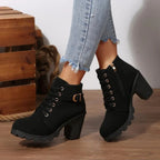 Marlow | Botins de Salto Bloco com Atacadores e Fivela Lateral