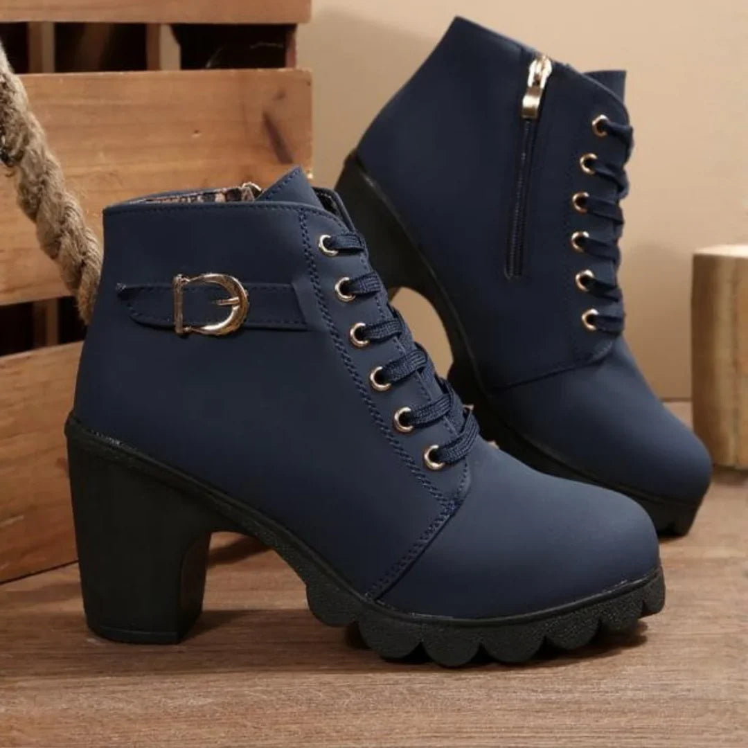 Marlow | Botins de Salto Bloco com Atacadores e Fivela Lateral