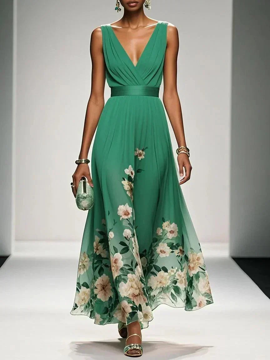 Inez | Vestido Floral Convidada de Casamento Decote V