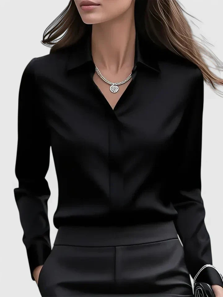 Iris | Mulher Blusa Cetim Botões Manga Comprida