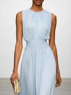 Vestido Longo em Chiffon Franzido Mulher