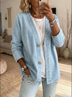 Cardigan Feminino | Denim, Corte Reto | Botões Frontais, Estilo Casual