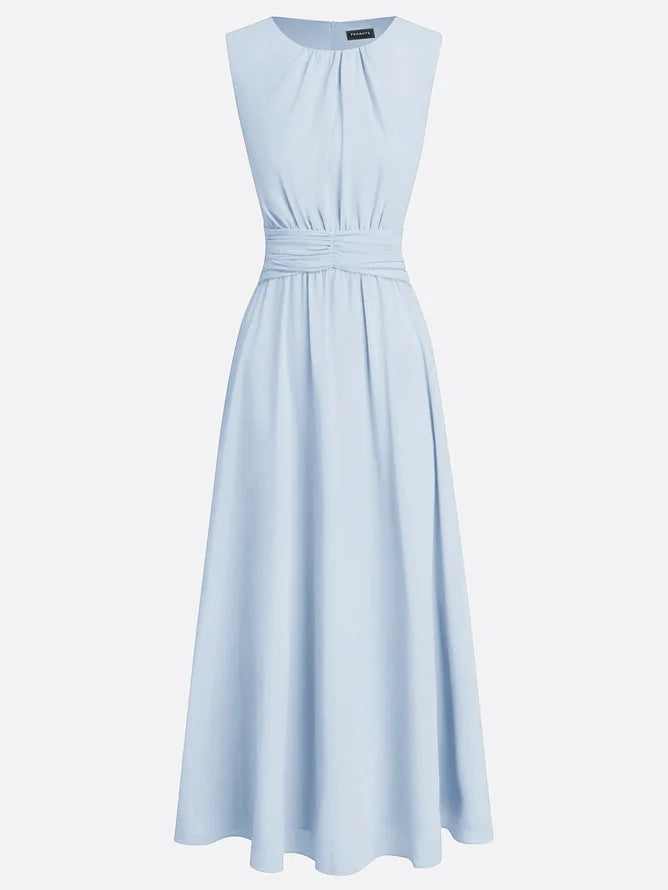 Vestido Longo em Chiffon Franzido Mulher