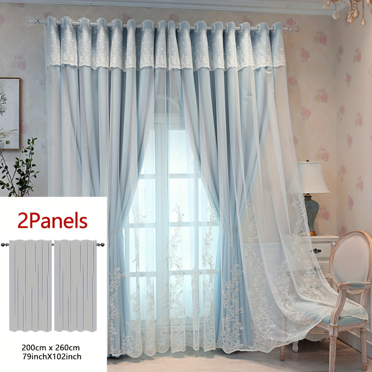 Reva | Cortinas Bordadas Fadas | Filtragem de Luz, Conjunto 2 Painéis | 100% Poliéster, Argolas