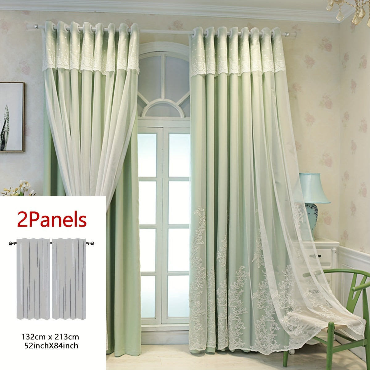 Reva | Cortinas Bordadas Fadas | Filtragem de Luz, Conjunto 2 Painéis | 100% Poliéster, Argolas