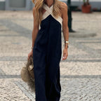 Mulher Vestido Maxi Decote Cruzado Costas Abertas
