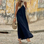 Mulher Vestido Maxi Decote Cruzado Costas Abertas