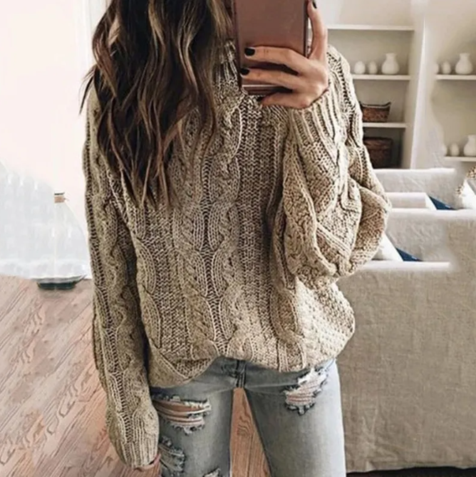 Yvaine | Mulher Tricot Cable Knit Camisola Ombro a Descoberto