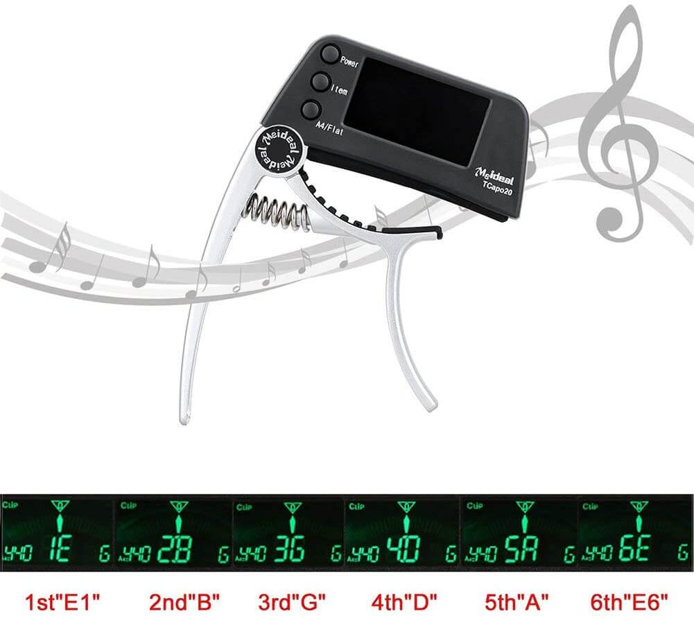 Anouk | Capo de Guitarra 2 em 1 com Afinador | Digital, Clip-On | Liga de Alumínio