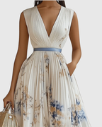 Calla | Vestido Midi Floral Feminino Sem Mangas Linha A