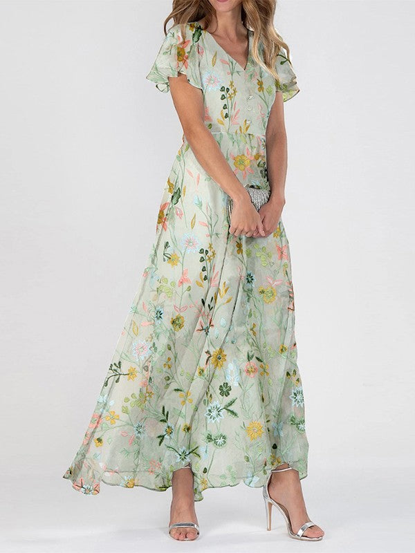 Nora | Vestido Longo Feminino Floral Decote em V