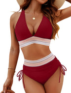 Bikini feminino com controle de barriga push up mid waist em várias cores