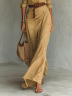 Vestido Maxi Feminino Algodão Manga Longa Colarinho Lapela