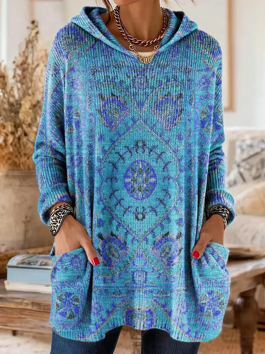 Lyra | Mulher Hoodie Estampa Étnica Misto Algodão Tunica