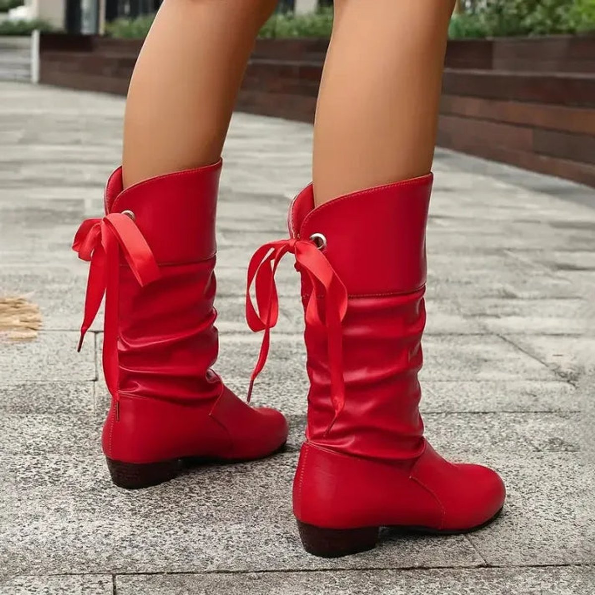 Zinnia | Botins Femininos Salto Bloco Biqueira Redonda Cadarço