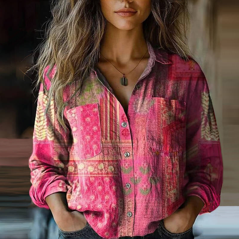 Calla | Blusa Feminina Algodão Estampa Vintage Manga Longa
