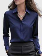 Iris | Mulher Blusa Cetim Botões Manga Comprida