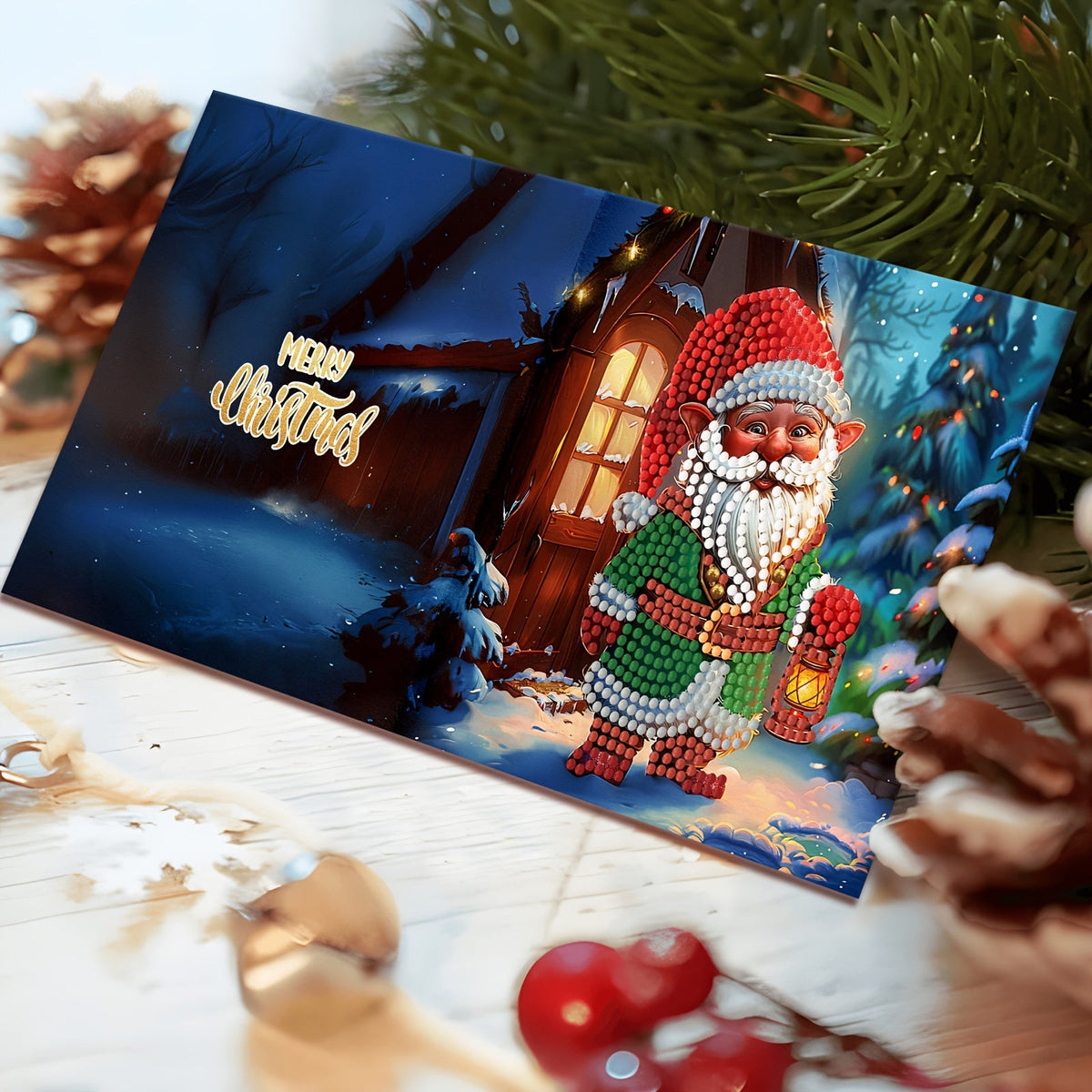 Neela | Kit de Cartões de Natal com Diamond Painting | 12 Unidades, Pai Natal e Animais | DIY Criativo