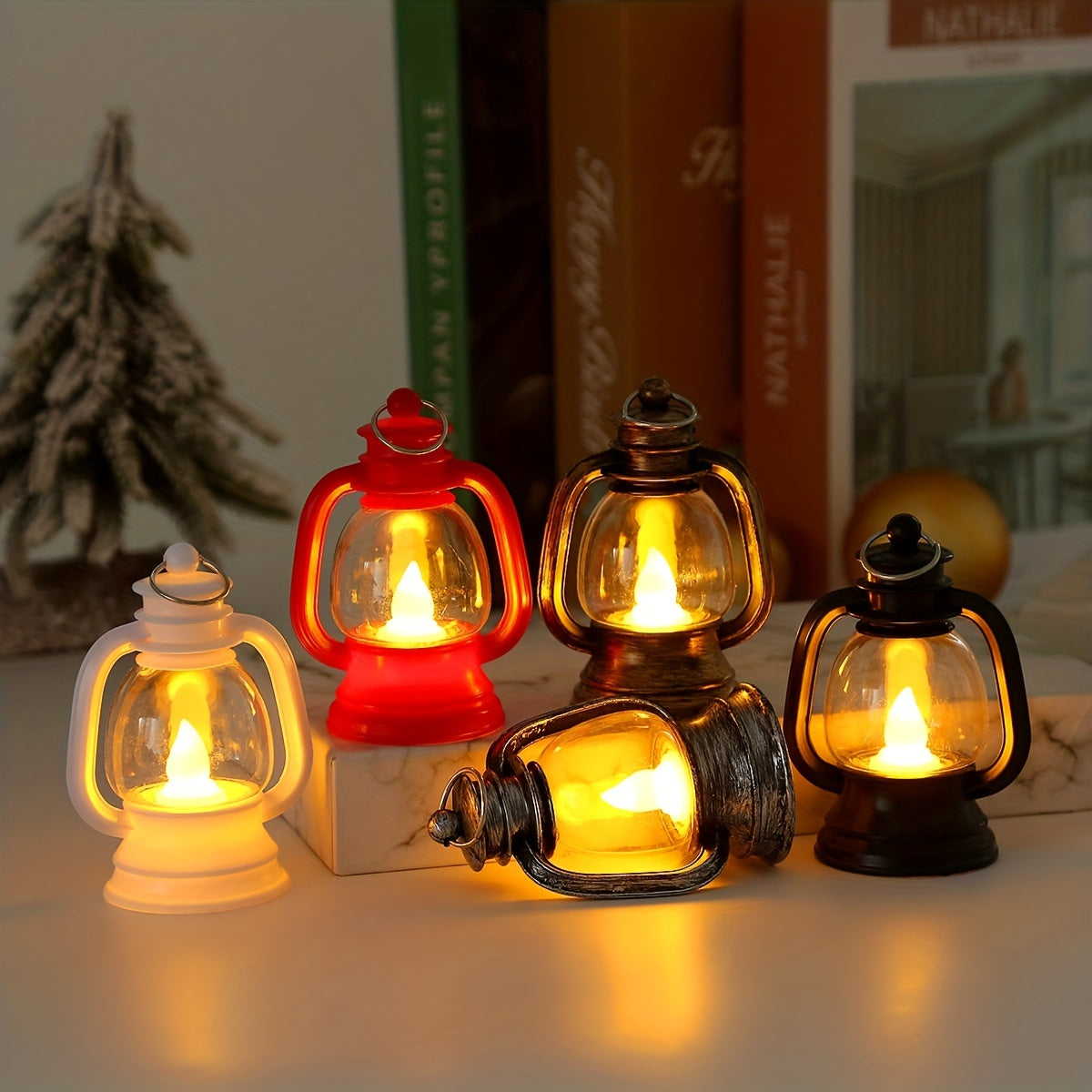 Alba | Lanternas LED Vintage de Natal | 12 Peças, Luz Tremeluzente | Decoração Festiva