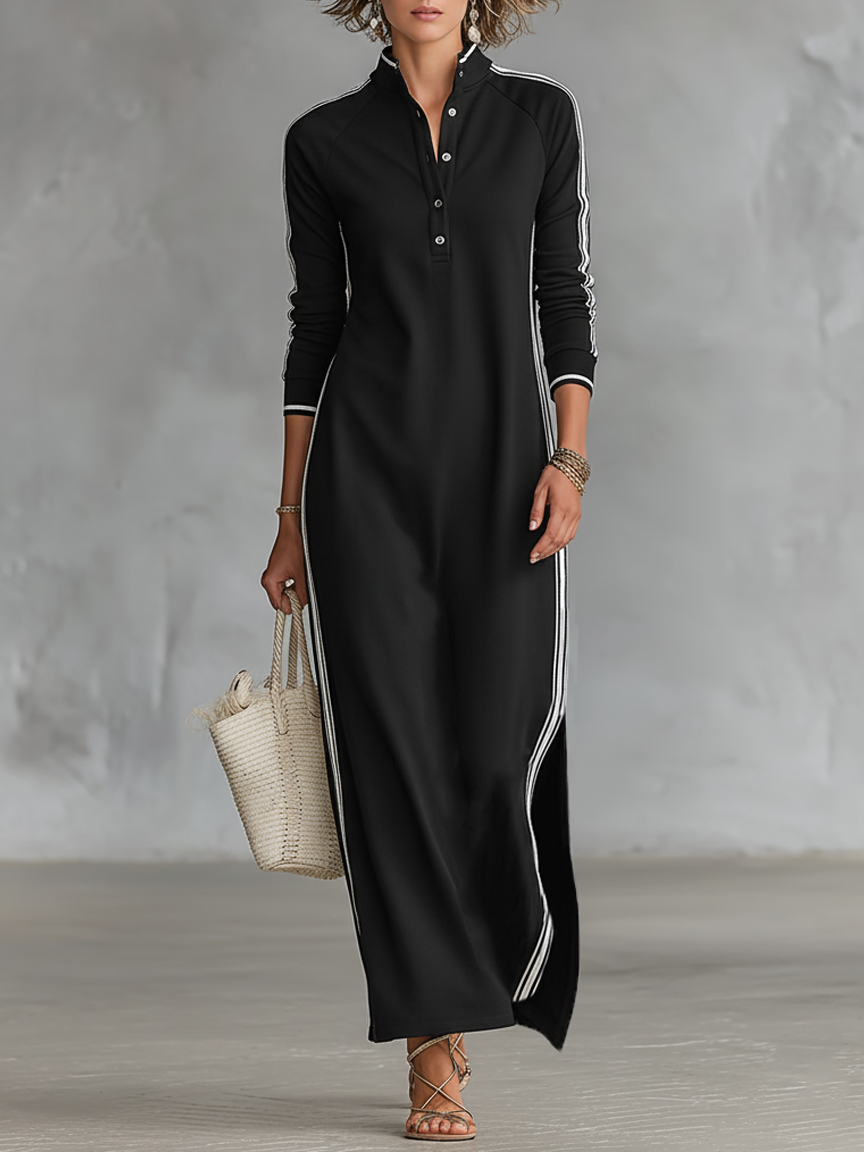 Vestido Maxi Sweatshirt Gola Colarinho Feminino Minimalista