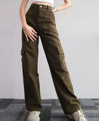 Nora | Calças Cargo Jeans Femininas Multibolsos
