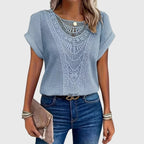 Nova | Blusa Feminina Meia Malha Rendada Decote Redondo