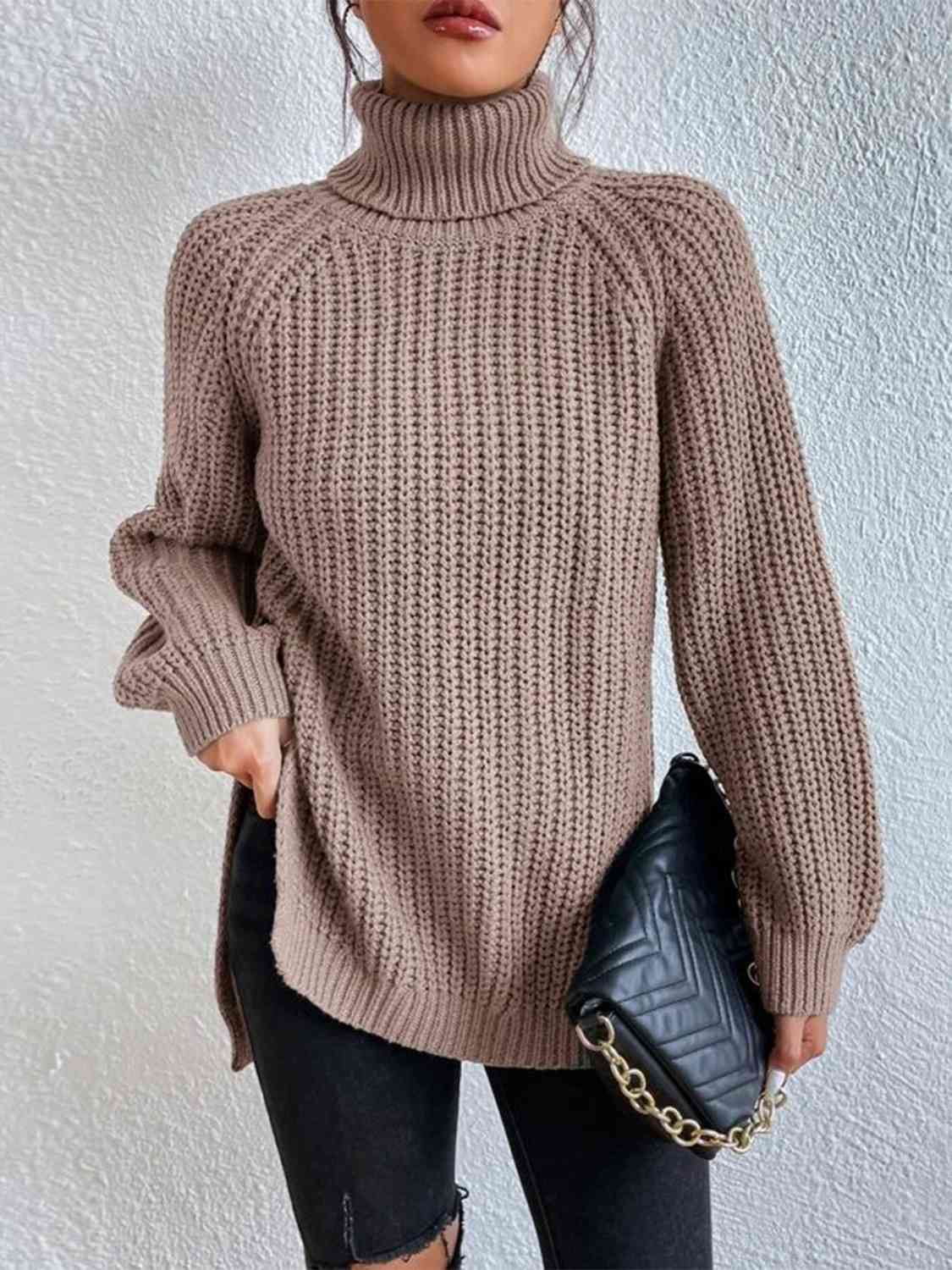 Perla | Camisola Feminina Gola Alta Canelada com Fenda Lateral