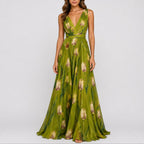 Lyra | Vestido Maxi Chiffon Floral Decote V Profundo Convidada Casamento