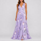 Lyra | Vestido Maxi Chiffon Floral Decote V Profundo Convidada Casamento
