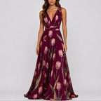 Lyra | Vestido Maxi Chiffon Floral Decote V Profundo Convidada Casamento