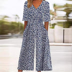 Valentina | Mulher Jumpsuit Floral Boho Decote V Meia Manga