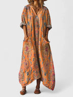 Willa | Vestido Longo Feminino Boho Algodão Paisley com Bolsos