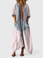 Willa | Vestido Longo Feminino Boho Algodão Paisley com Bolsos