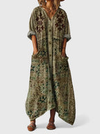 Willa | Vestido Longo Feminino Boho Algodão Paisley com Bolsos