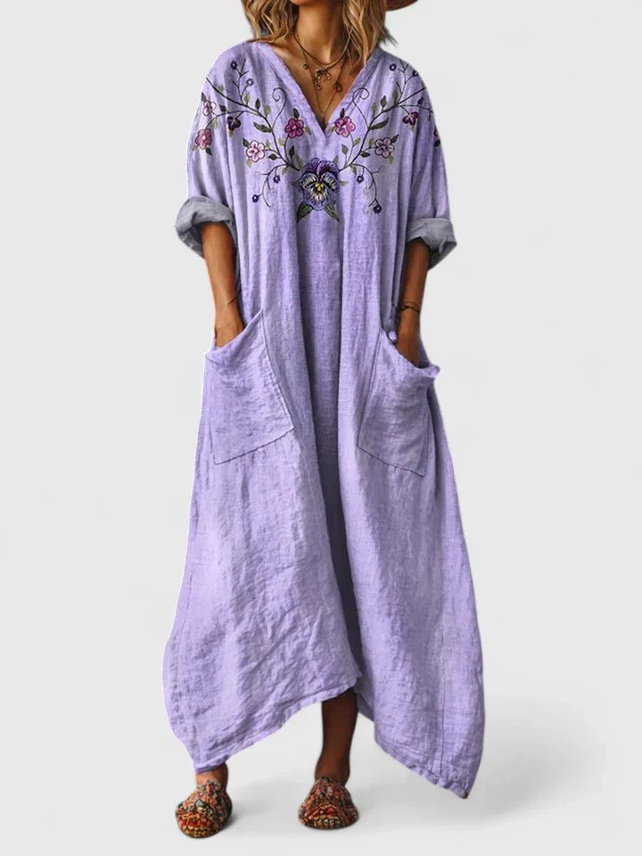 Willa | Vestido Longo Feminino Boho Algodão Paisley com Bolsos