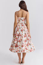 Freya | Vestido Midi Feminino Evasê com Alças Ajustáveis e Bojo