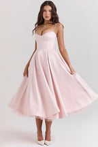 Freya | Vestido Midi Feminino Evasê com Alças Ajustáveis e Bojo