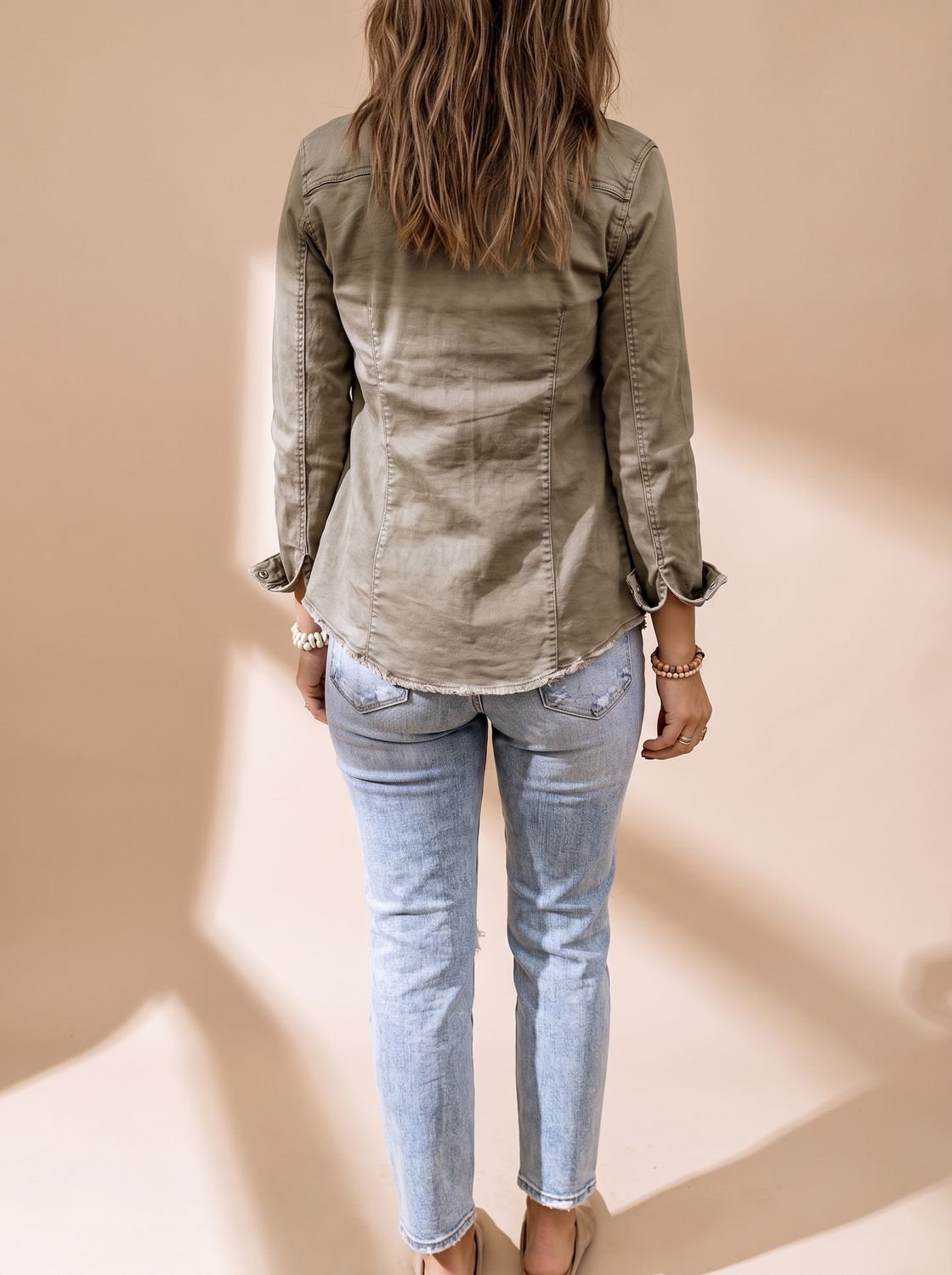 Noor | Mulher Jaqueta Jeans Gola Camisa Bolsos