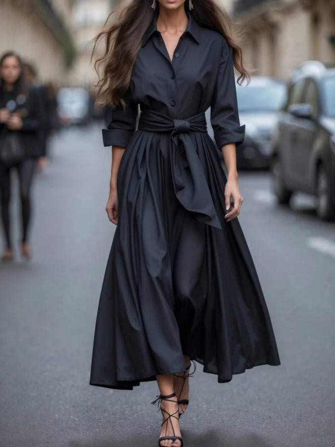 Leah | Vestido Maxi Feminino Manga Longa Camiseiro com Cinto