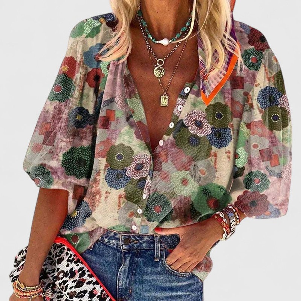 Rosalind | Blusa Feminina Manga Longa Floral Decote V