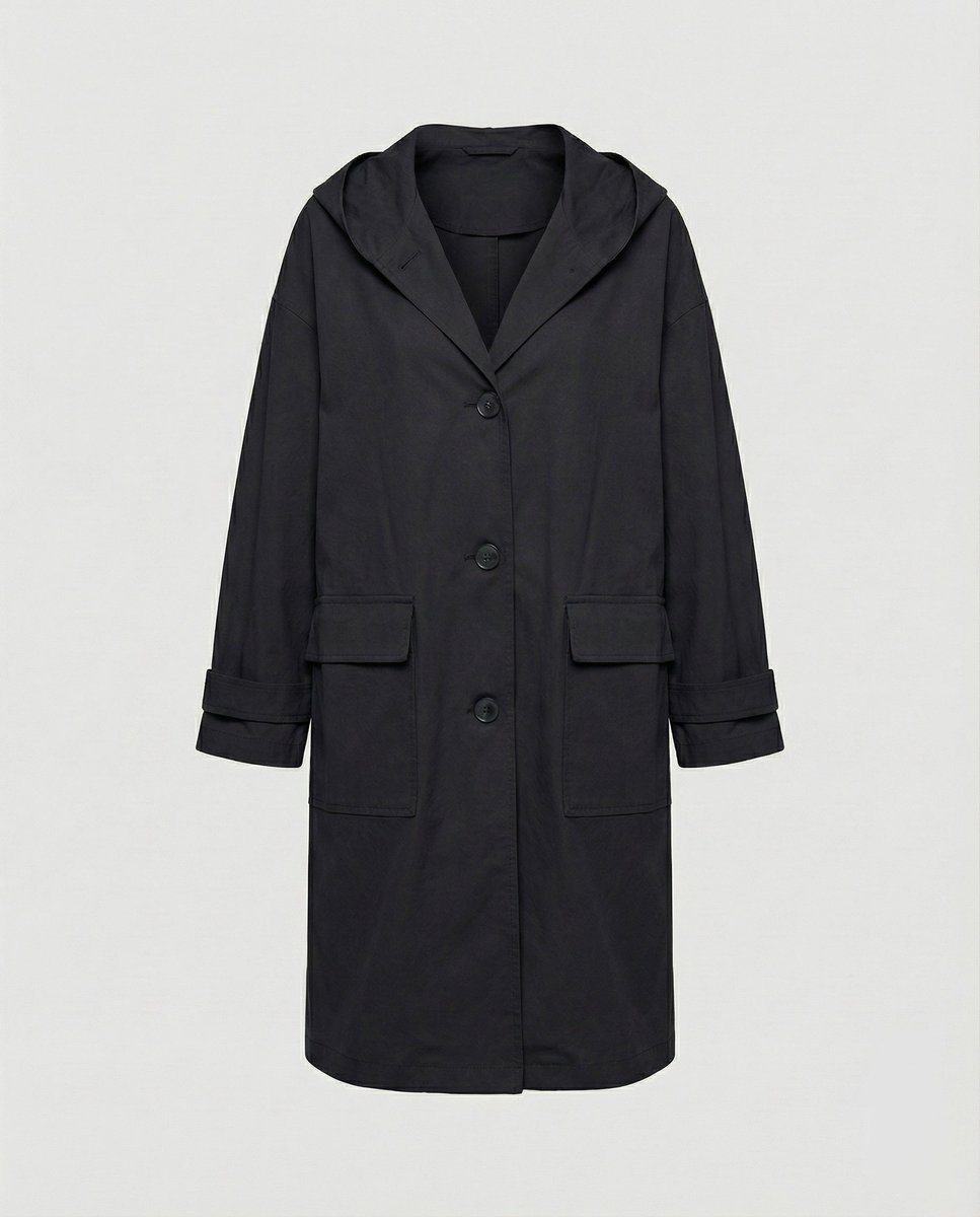 Liora | Mulher Trench Coat Longo Impermeável com Capuz