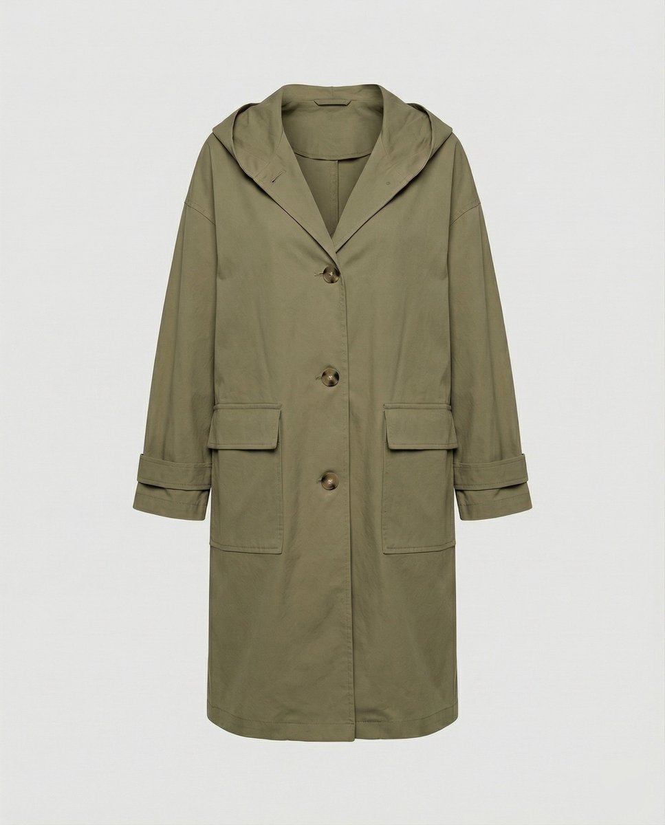 Liora | Mulher Trench Coat Longo Impermeável com Capuz