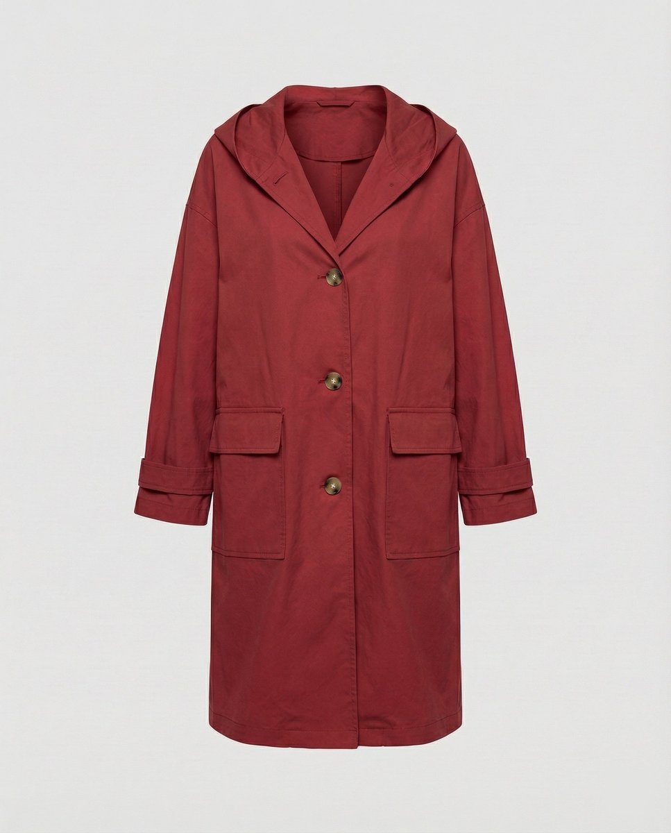 Liora | Mulher Trench Coat Longo Impermeável com Capuz