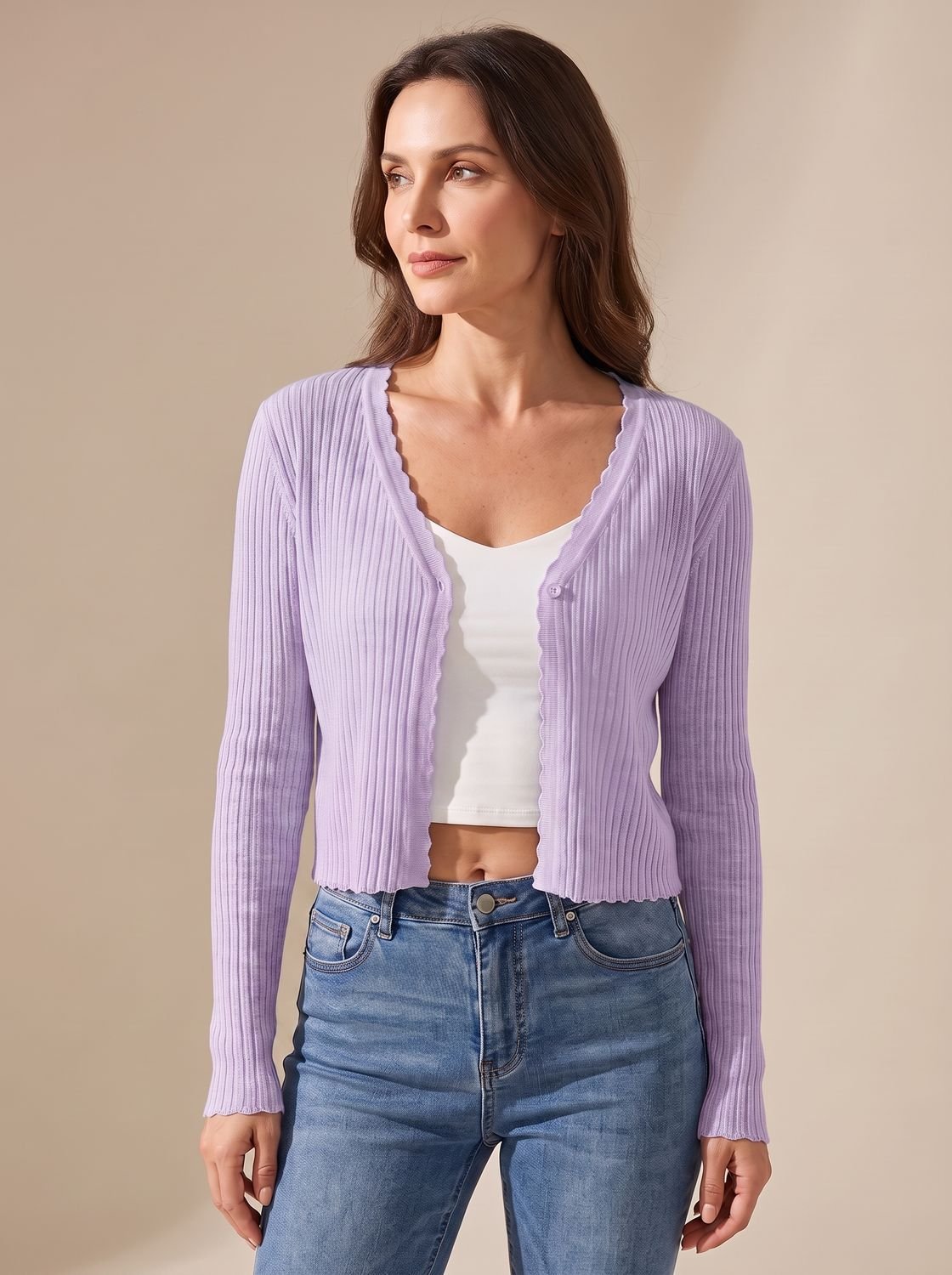 Luna | Mulher Cardigan Tricot Decote V Leve