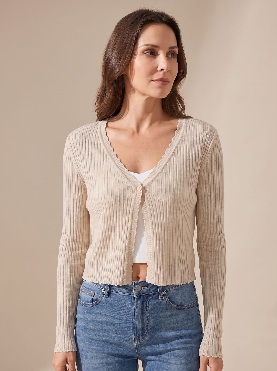 Luna | Mulher Cardigan Tricot Decote V Leve