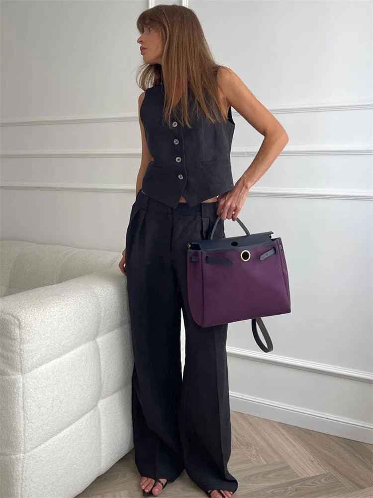 Maren | Conjunto Feminino Linho 2 Peças Colete Calça Pantalona